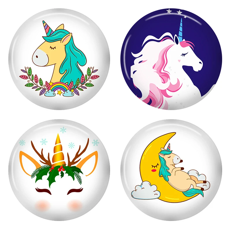 

8-40mm Photo Glass Cabochon Pattern Round Glass Cabochons Colorful Beautiful Cameo Unicorn HG03