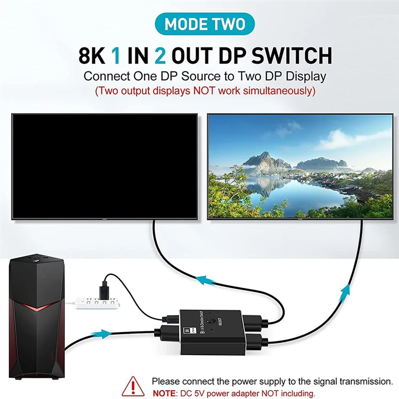 

Luckshopping 8K Displayport Switch 2 в 1 выход/1 в 2 выхода Display Port DP Switch поддерживает 8K30hz 4K120hz для монитора ПК, ноутбука E