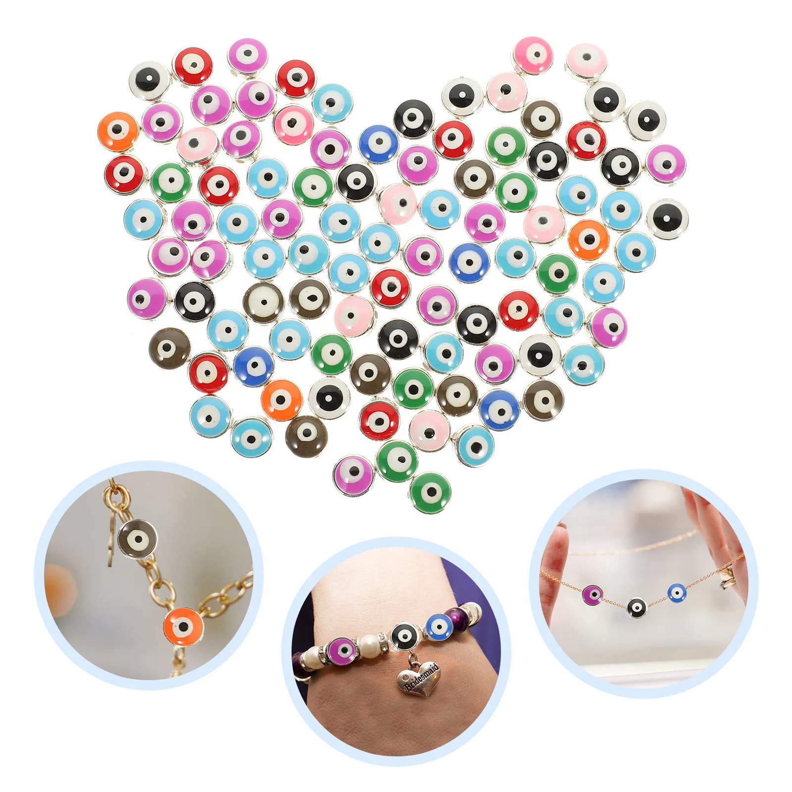 

100Pcs Evil Eye Beads Resin Flat Round Loose Spacer Beads for DIY Jewelry Craft Bracelets DIY Evil Eye Bead Loose Bead Charm