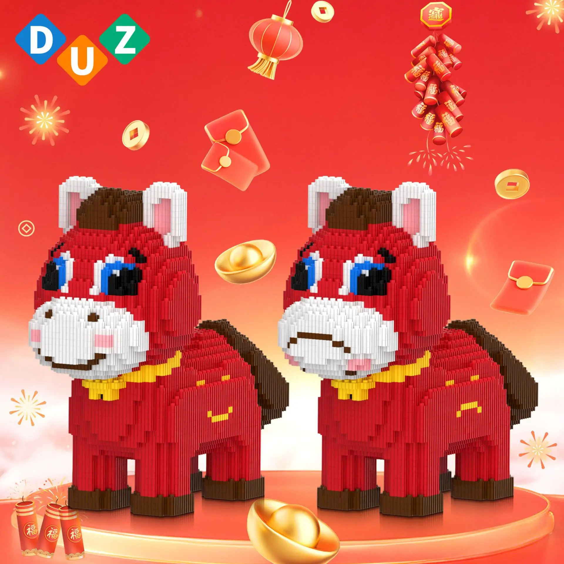 

2-в-1 Кавайный Талисман Удачи Плачущий Конь, Новые Большие Новогодние Кони-Боги Богатства, 3D-конструктор, Игрушки для Сборки, Декор для Комнаты