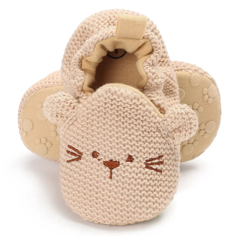 Meckior Casual Baby Slippers, Boy Girl Knit Crib Shoes, Sola macia dos desenhos animados, Prewalker antiderrapante, Sapatos de criança répteis