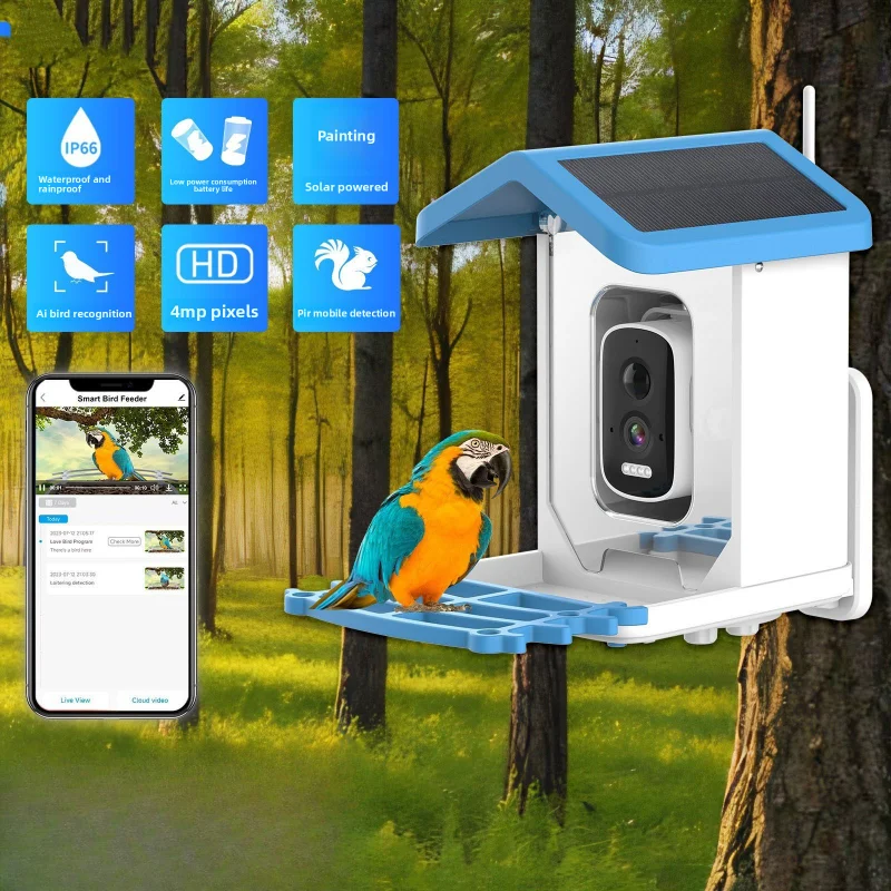 

Solar Smart Feeder for Outside, AI Bird Species Recognition, Squirrel Proof, Color Night Vision, App Notification, Easy To Clean