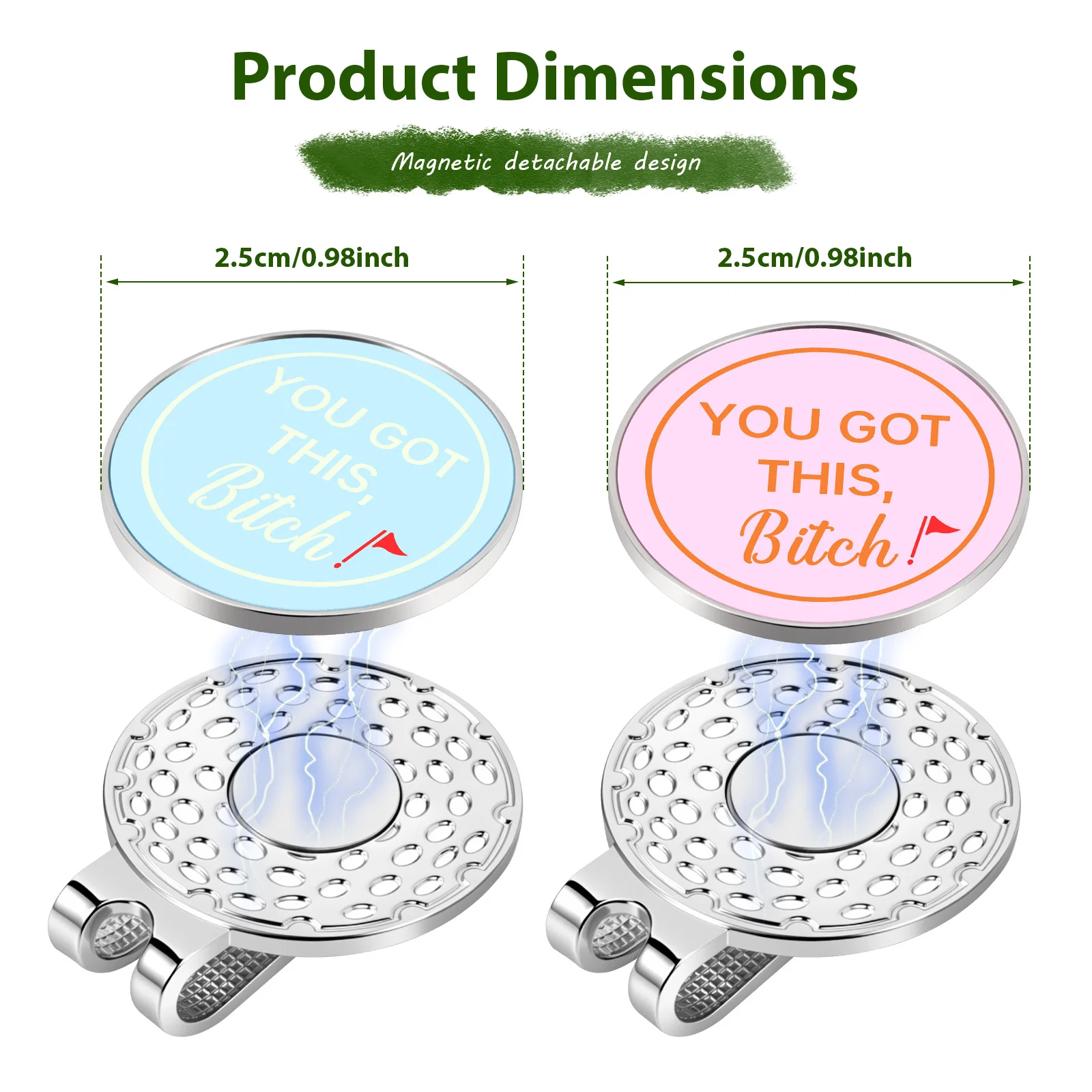 2Pcs Magnetic Golf Ball Markers Hat Clip with Magnetic Hat Clips Funny Golf Accessories Value Gift Pack for Golf Enthusiasts