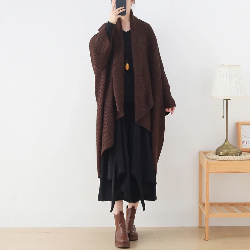 2023 Long Cardigan Women Sweater Autumn Winter Bat Sleeve Knitted Sweater Plus Size Jacket Loose Ladies Sweaters Solid Shawl