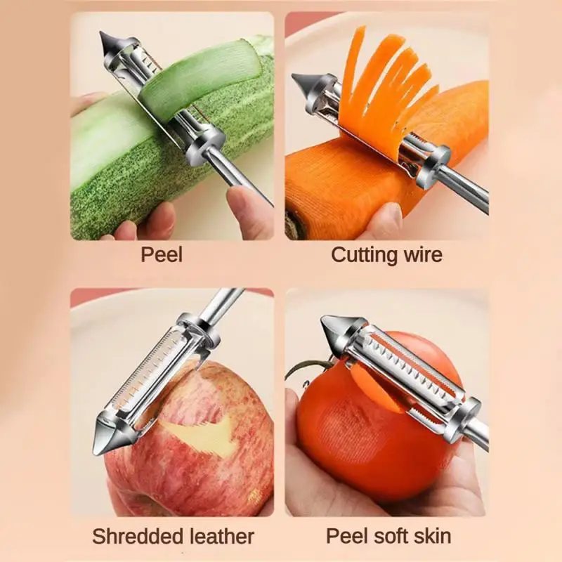 Portable Peeler Sharp Blade Anti-slip Wire Scraper One-piece Molding Three-in-one Peeler Durable Hanging Hole Design Peeler Bold