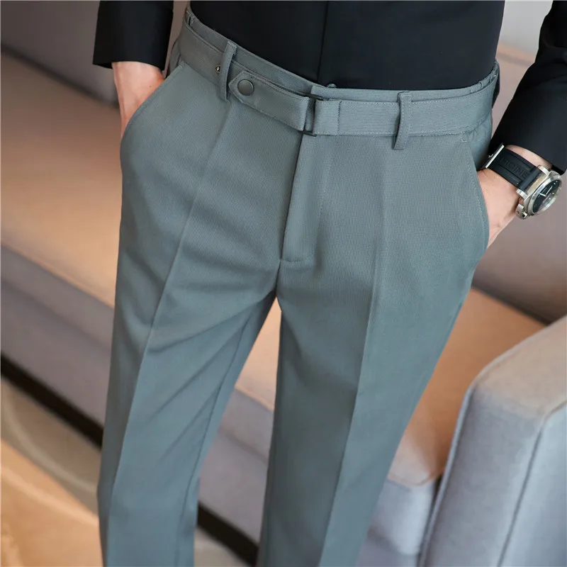 Formal Pants Business Men\'s British Style Solid Slim Casual Suit Pants Mens High Quality Office Social Ankle Trousers Streetwear