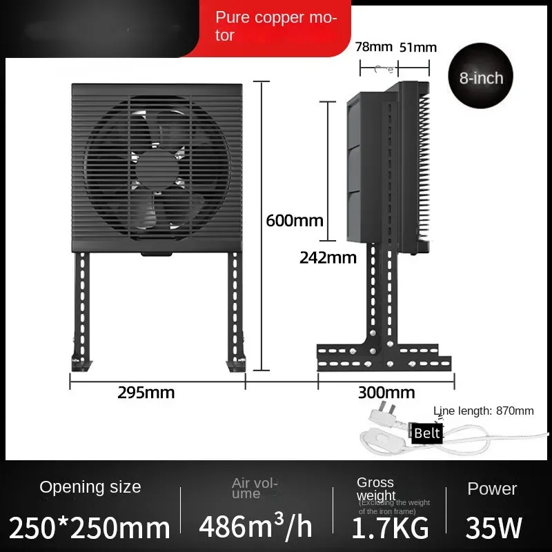 Ventilador de escape sin agujeros para perforar, sin agujeros para perforar en la cocina pequeña para instalar en el baño Lampblack