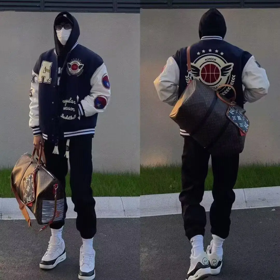 Jaqueta Masculina Solta 2024 Primavera Outono Estilo Harajuku Moda de Rua Versão Coreana Casaco Casual Ajuste Padrão Manga Longa