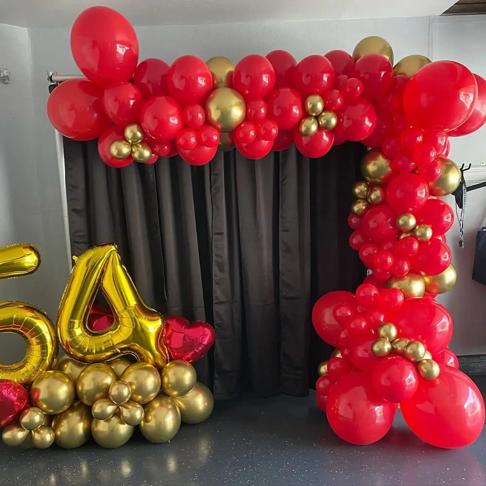 120PCS Retro Platinum Red Gold Balloon Party Garland Set with New Minimalist Metal Texture Decoration Arch Decoration Venue