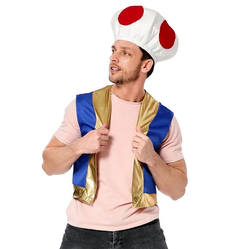 Men Mushroom Hat Adult Toad Costume Cosplay Captain Chino Halloween Costumes Fancy Dress