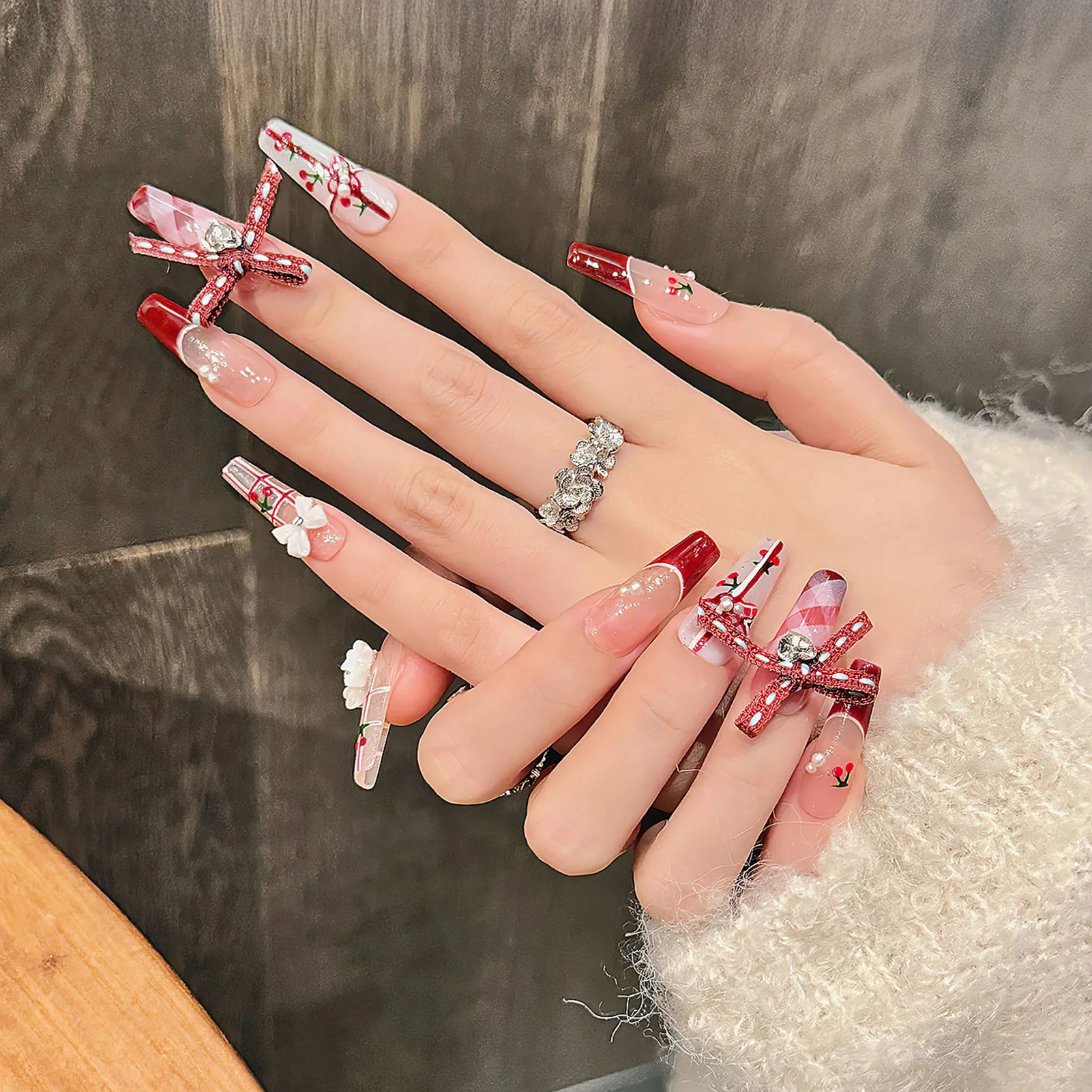 10 Stück neue Jahr Rüstung künstliche Nägel handgemachte lange T-Form Nägel für Party Hochzeit Urlaub Dekoration DIY Maniküre Dekore