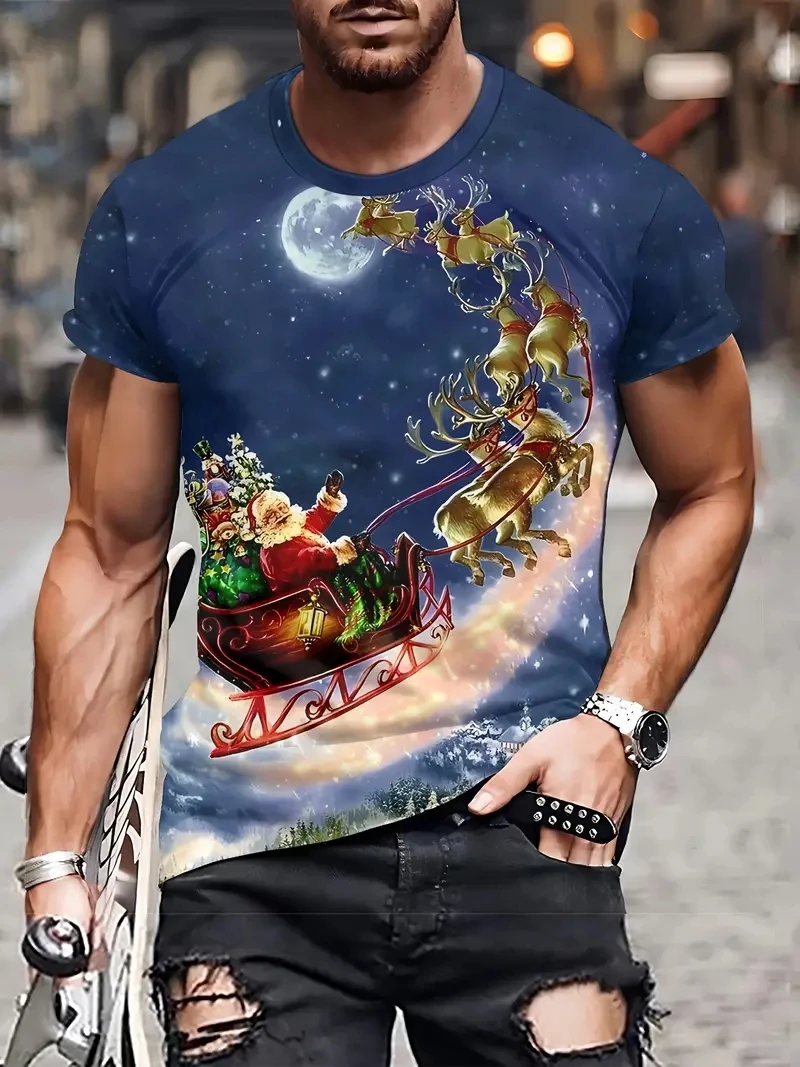 

Men's Plus Size 3D Christmas Printed Short Sleeved T-shirt, loose and Casual,soft,comfortable and Breathable,suitable Outdoor