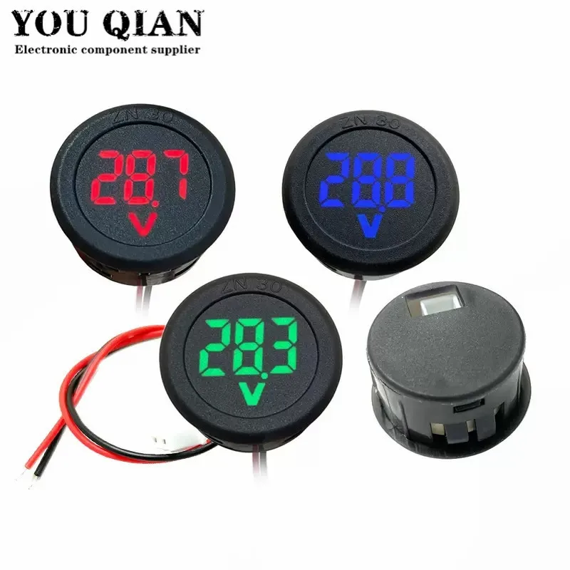 DC 4-100V LED Digital Display Round Two-wire Voltmeter DC Digital Car Voltage Current Meter Volt Detector Tester Monitor Pane