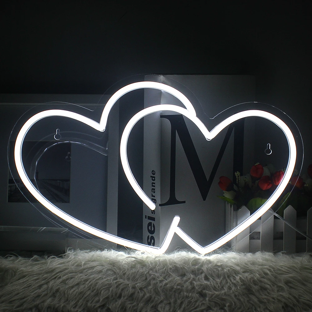 Double Love Neon Sign LED Room Wall Decor USB Powered Acrylic For Wedding Engaged Bedroom Bar Party Kids Room Art Decor Gifts