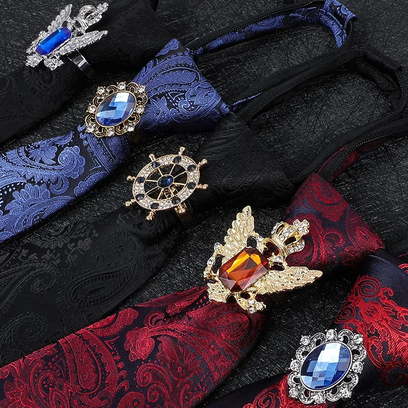 Vintage Knight Business Shirt Tie Buckle Collar Clip Tie Hoop Rudder Eagle Tie Hoop Crystal Rhinestone Jewelry Men Accessories