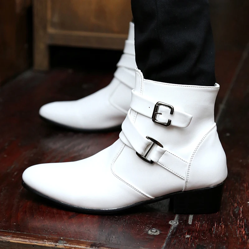 Bottes en cuir blanc pour hommes, chaussures montantes, bottes de style britannique, mode originale, 138