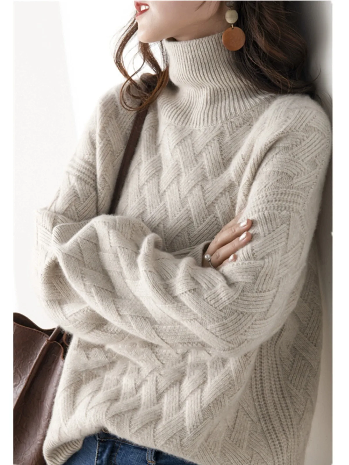 

Autumn-winter turtleneck cashmere sweater Slouchy thick pullover sweater women's bottom wool sweater