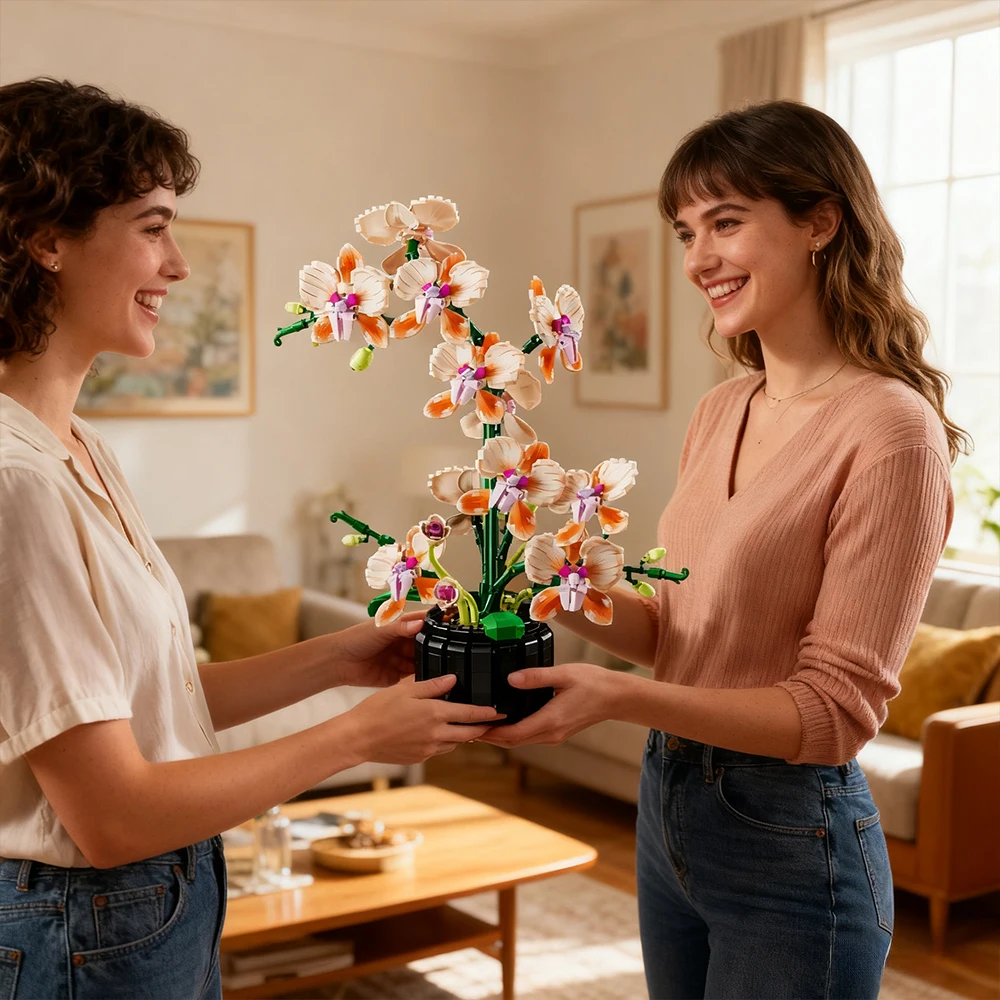 

Valentine's Day Simulation Orchid Bouquet 866 PCS Flowers with Vase Assembly Building Blocks Romantic Girls Gift Kids Desk Toys