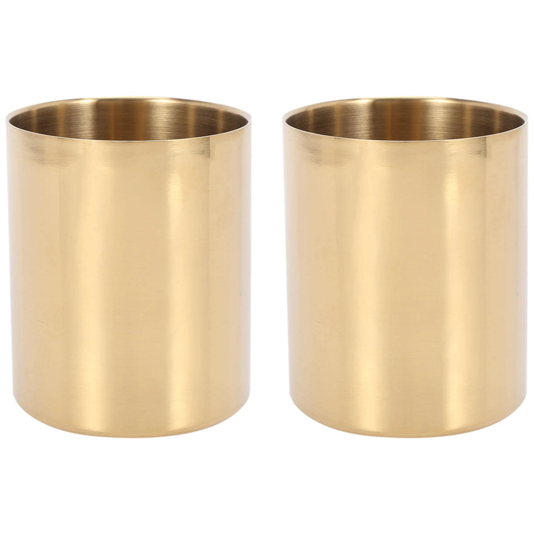 

2-Piece Pencil Cup Holder Pen Pot Makeup Brushes Holder Desk Stationery Organizer Stainless Steel (Gold)