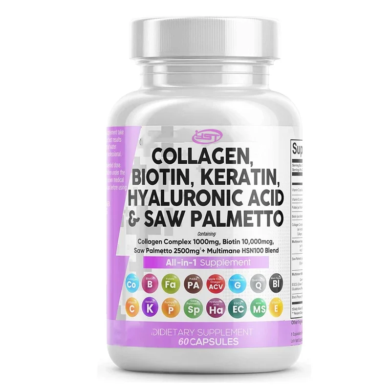 Collagen Pills Biotin Keratin Saw Palm Hyaluronic Acid Hair, Skin and Nails Vitamin E Folate Pumpkin Seed 60 Pills