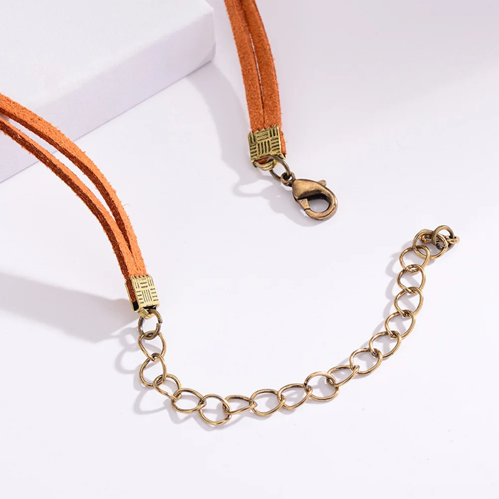 

Women Choker Necklace Orange Vintage Ancient Bronze Leaf Pendant Geometric Clavicle Chain Bohemian Jewelry Decor