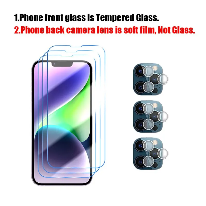 Vidro Temperado para iPhone, Filme para Câmera, Protetor de Tela, iPhone 14 Pro Max, 6, 7, 8 Plus, SE, XR, XS, X, 11, 12 Pro, 6in 1