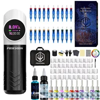 Kit de tatuaje POSEIDON Panda, Kit de pluma de tatuaje para maquillaje permanente, Kit de máquina de tatuaje, fuente de alimentación inalámbrica para tatuaje, Kit de tatuaje