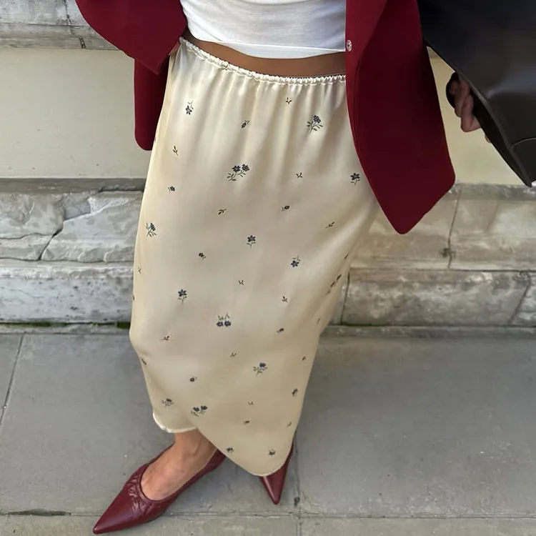 Casual Loose Print Skirt For Women 2026 Fashion High Waist Elegant Long Skirt Ladies Satin Casual Skirt Female Clothing