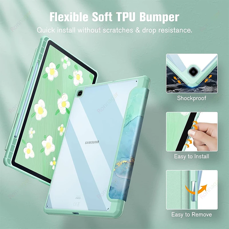 Marbling Case for Samsung Galaxy Tab S6 Lite 10.4 Inch 2022/2020 P610/P613/P615/P619 with Holder Multi-Angle Viewing Wake/Sleep