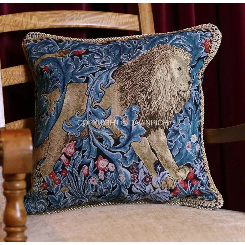 Vintage Animals Lion Dollena Square Cushion Cover William Morris Tapestry Jacquard Pillowcase For Living Room Sofa Bed