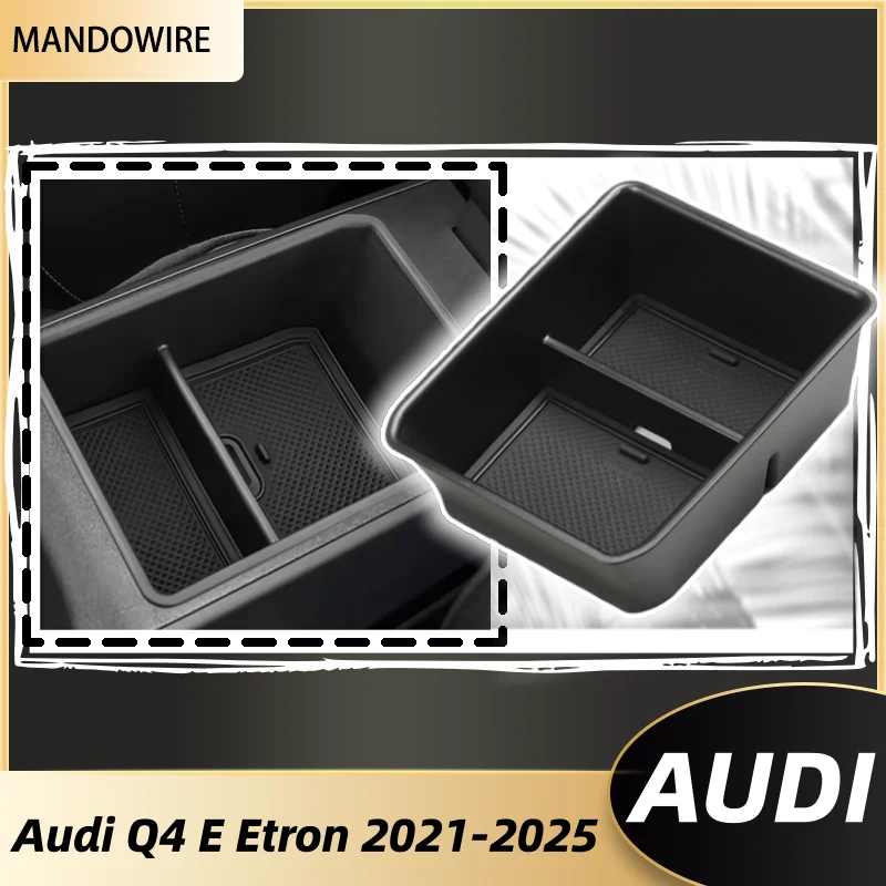

Car Armrest Box Storage Tray Box Holder For Audi Q4 E-Tron Etron 2021-2025 Console Plate Container Organizer Interior Accessory