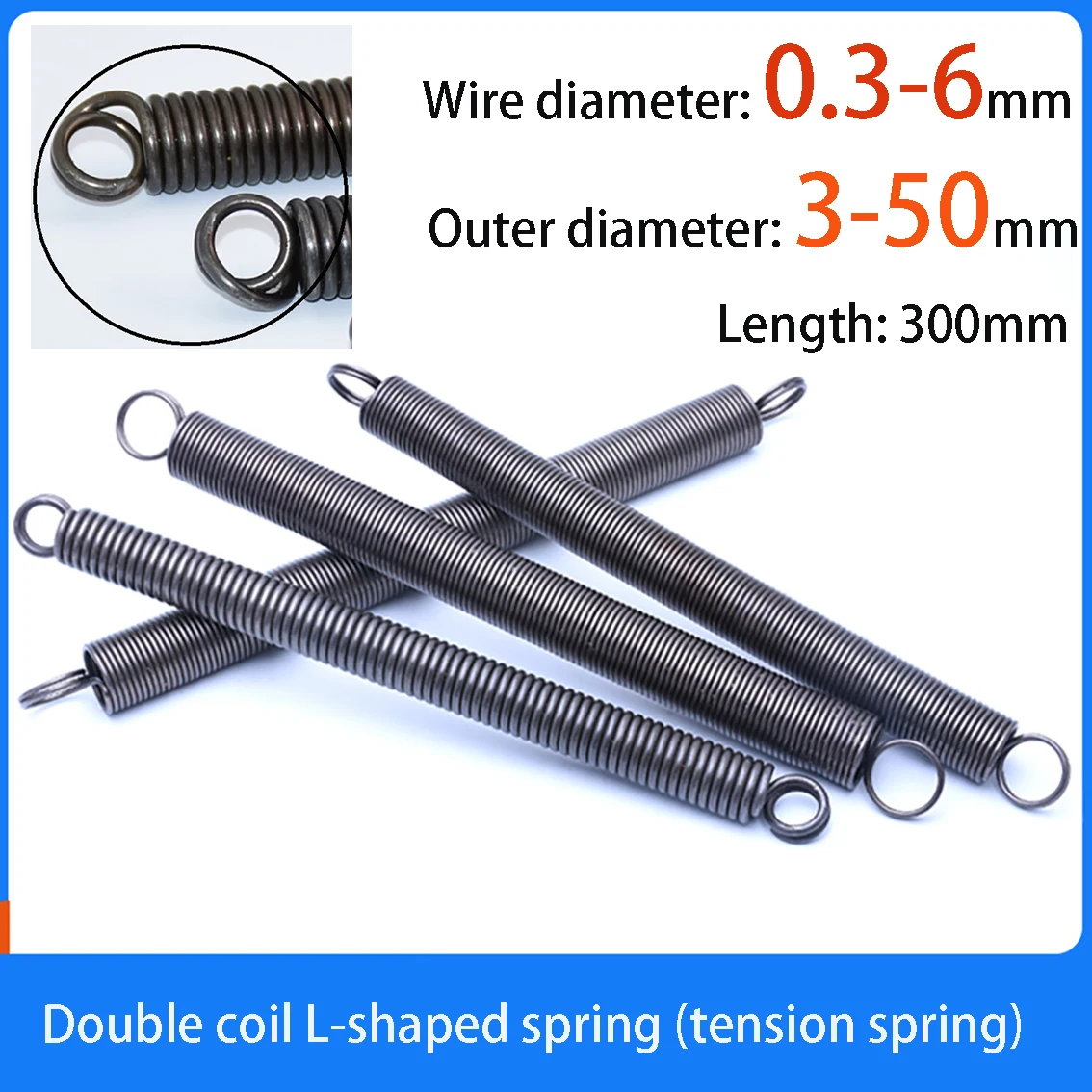 1PCS Wire Diameter 0.3-6mm Carbon Steel Tension Spring L-shaped Double Coil Tension Spring Closed Loop Tension Spring Length 300