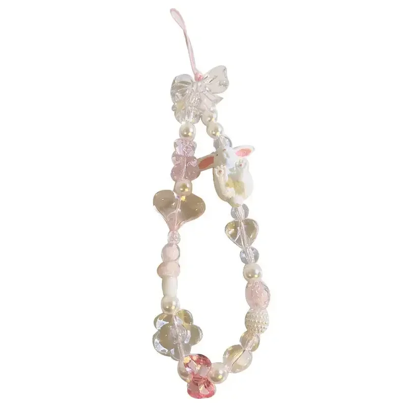 สายรัดโทรศัพท์แฟชั่น1ชิ้นลายการ์ตูนน่ารักอุปกรณ์ประดับโทรศัพท์กระต่ายเกาหลีสร้อยข้อมือสั้นสายชาร์จมือถือน่ารักอุปกรณ์เสริมสำหรับโทรศัพท์