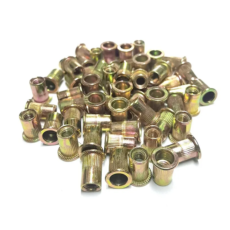 Pull rivet nut, flat head, vertical pattern, small countersunk head, Ram screw cap, galvanized M6