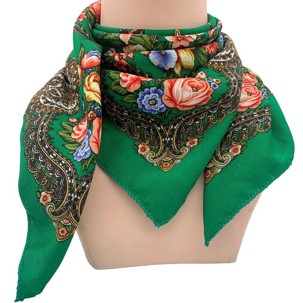 70*70cm Russian Style Floral Print Scarf Luxury Women Square Bandana Ukrainian Female Headband Shawl Handkerchief Head Wraps