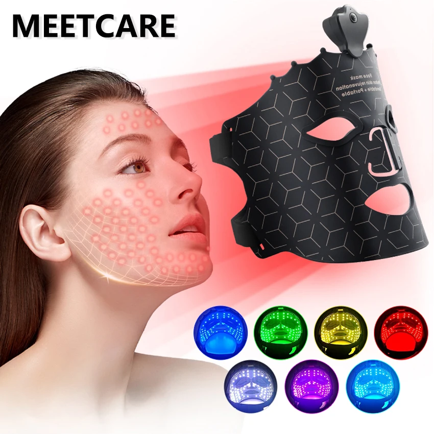 7 Color LED Face Mask 80pcs Bead Flexible Soft Silicone Therapy Photon Mask Pore Acne Anti Oil Secretion Enhance Cellular Repair