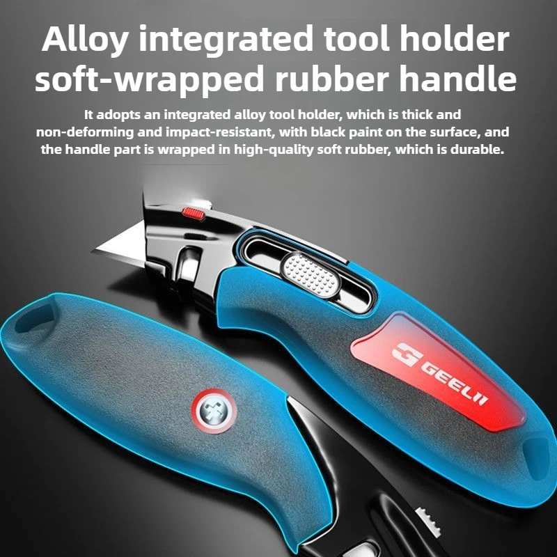 GEELII Folding Utility Knife Cutter 5-Position Blades Blade Storage Design with 5 Blades Box Knife for Cartons Cable Stripping