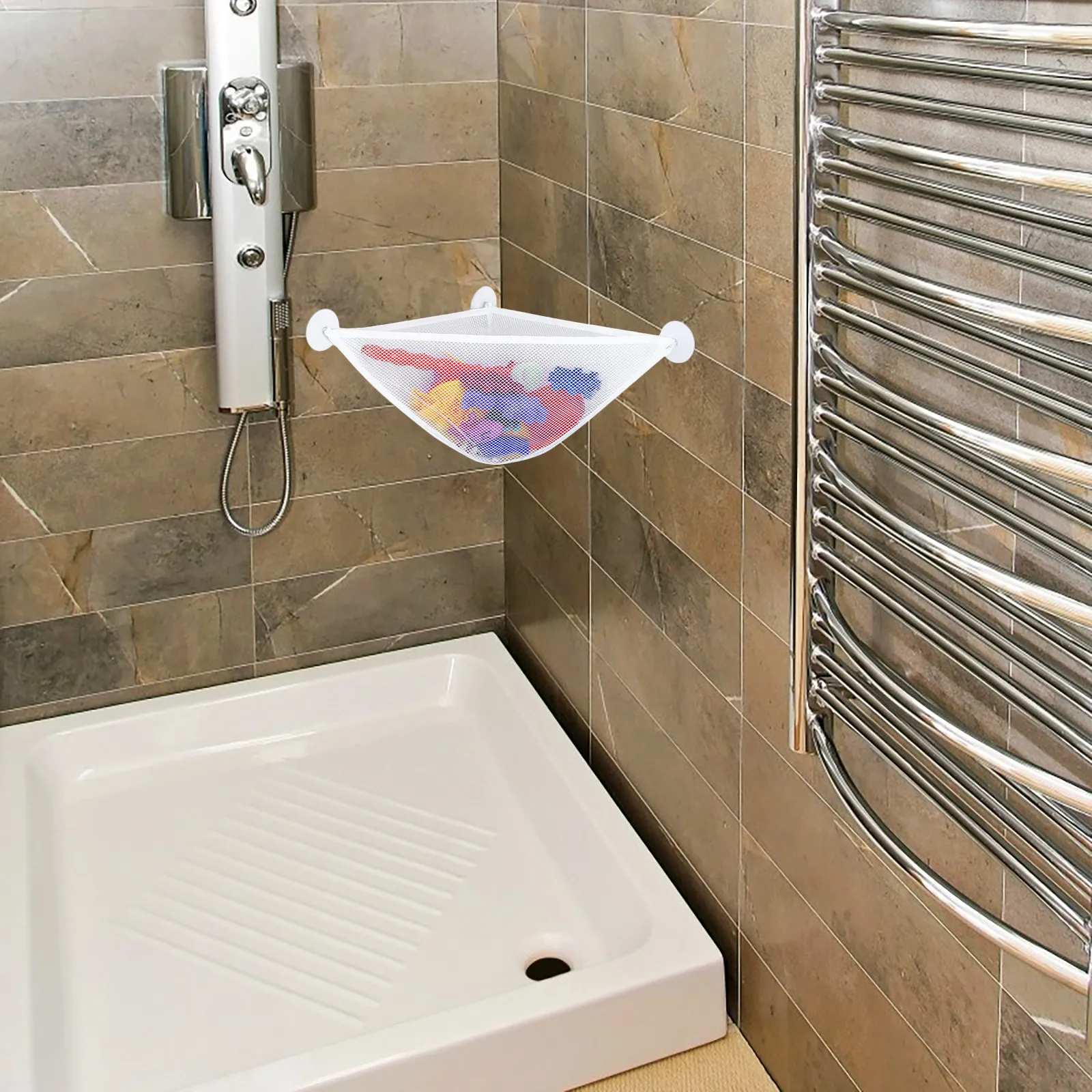 Bath Organizer Suction Cup Corner Mesh Bag Baby Bathing Storage Holder Bathroom Hanging Mesh Bath Toy Storage