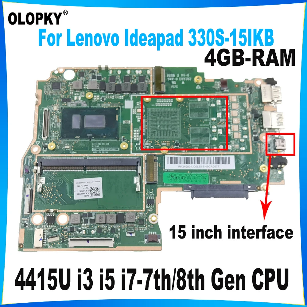 

330s-15ikb Mainboard for Lenovo Ideapad 330S-15IKB Laptop Mainboard 4415U i3 i5 i7-7th/8th Gen CPU 4GB-RAM UMA DDR4 Fully tested