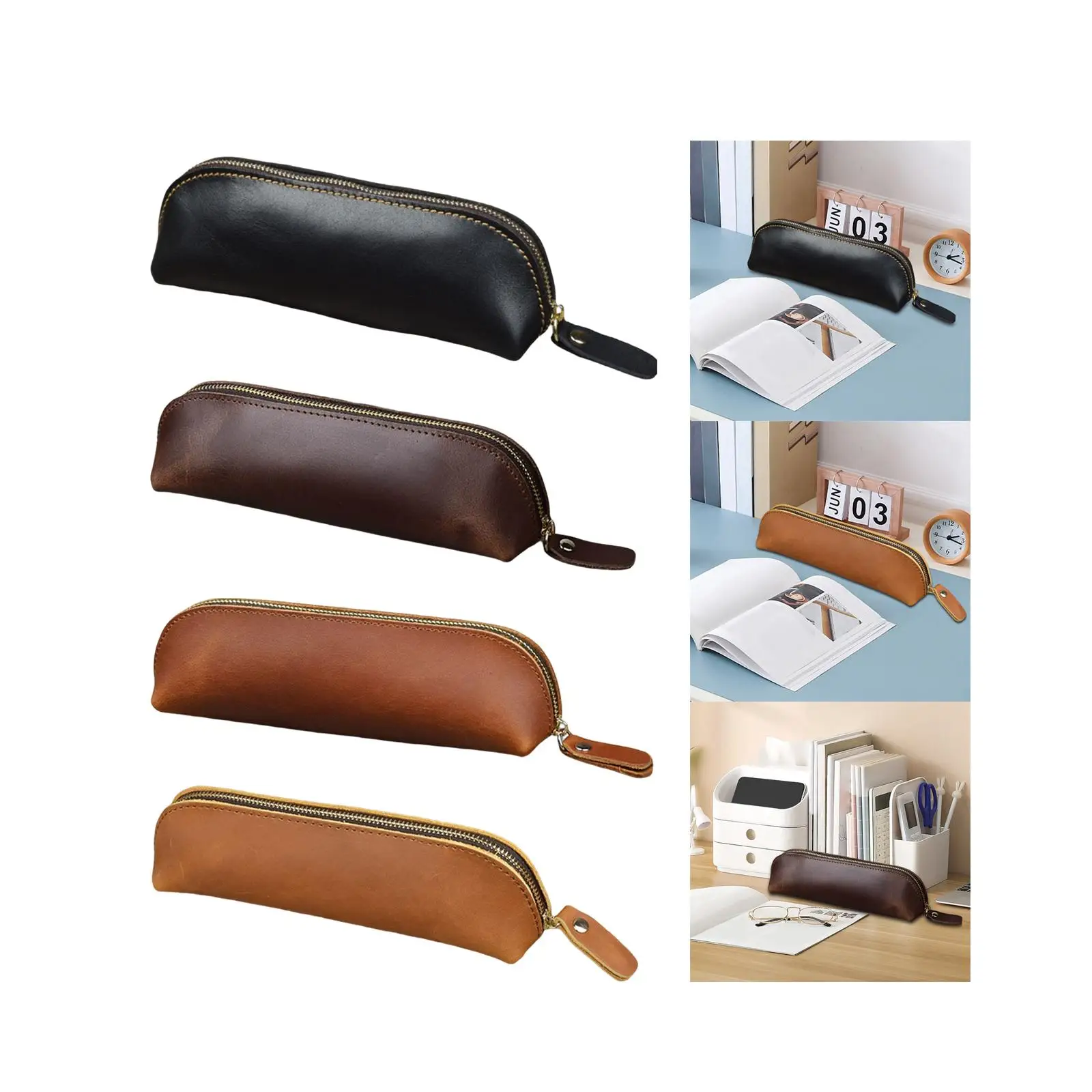 Retro Pencil Case Storage Organizer Stationery Holder Gifts PU for Teenagers