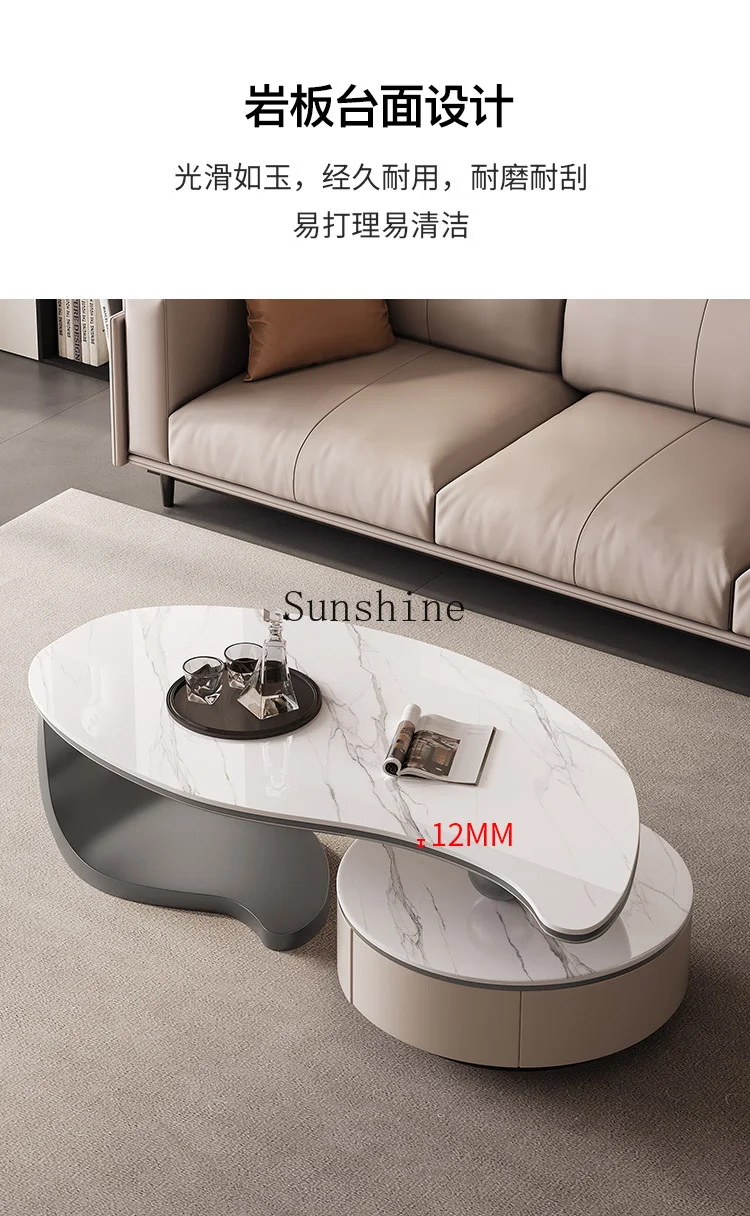 Modern light luxury minimalist special-shaped household rock slab small apartment coffee table