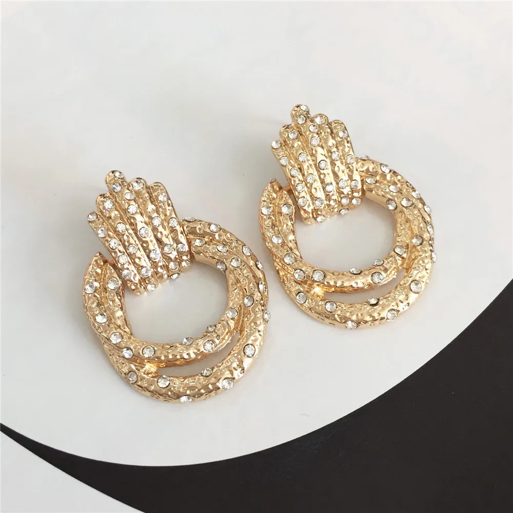 Chic Women Fashion Hammered Surface Irregural Shape Two Layer Drop Earrings for Daily Party Fashion Jewelry