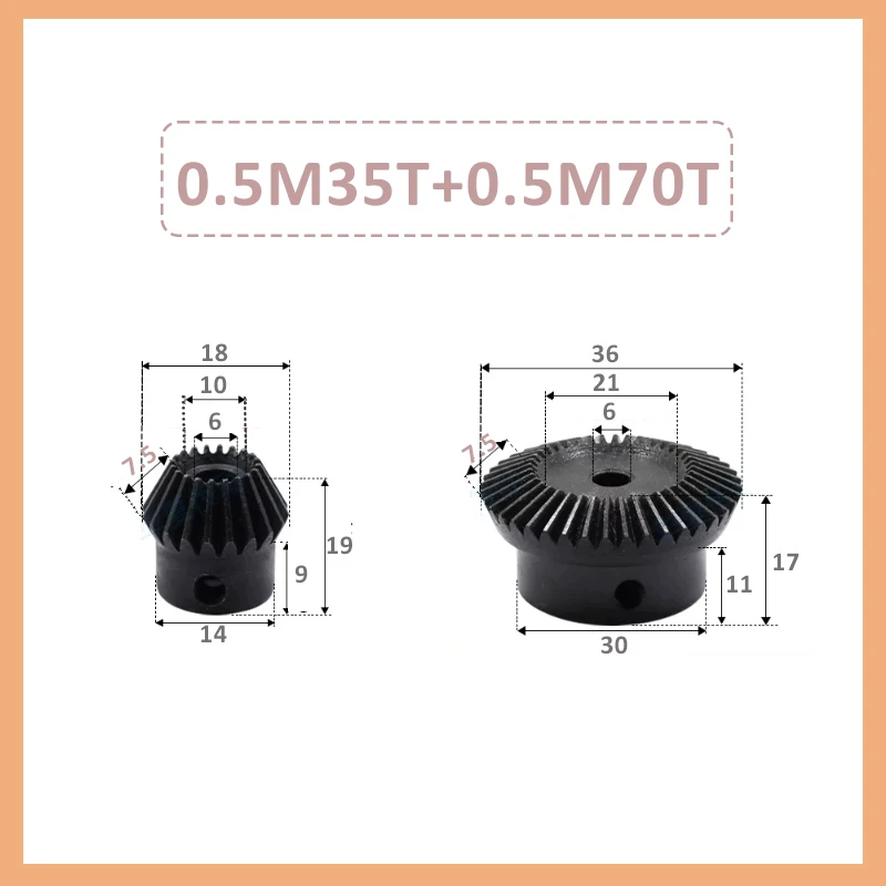 1Pair Of 90-Degree Transmission Bevel Gears 0.8M15T/20T With 30T/40T Or 0.5M35T+70T Process Hole Precision Bevel Gear Ratio 1:2