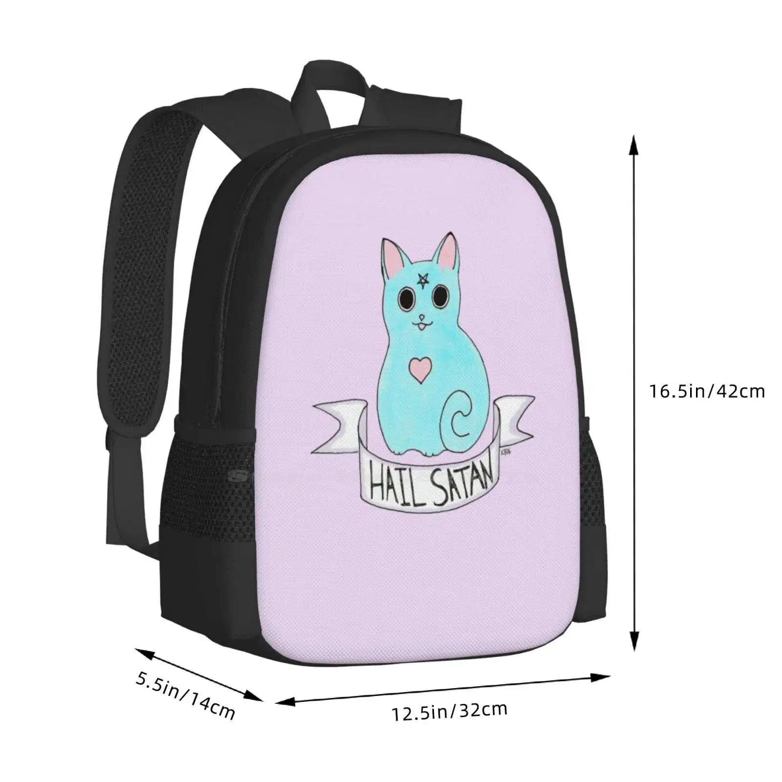 Hail Satan Cat New Arrivals Unisex Bags Student Bag Backpack Cat Blue Hail Satan Evil Rude Pastel Goth Soft Grunge Pale