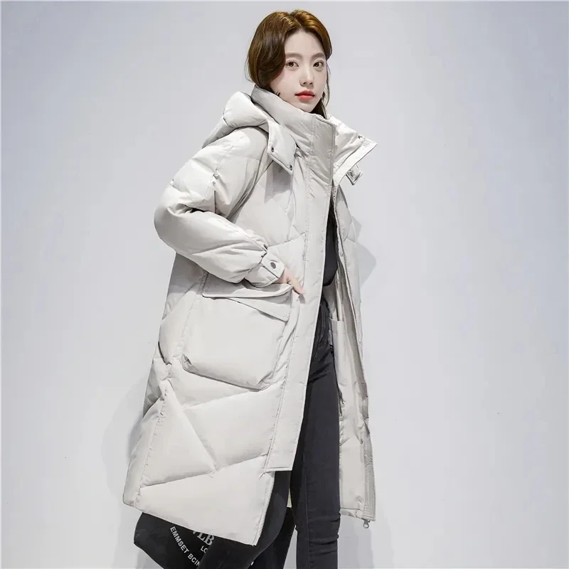 Winter New Parka Women Korean Loose fitting mid length style Down Jacket Female Hooded Thick Warm Padded Coat Woman Overcoat