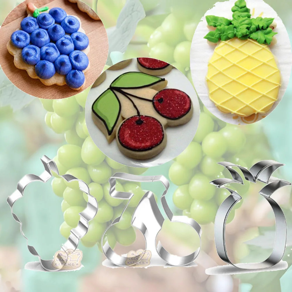 

1pcs patisserie Fruit Cherry Pineapple Grape Cookie Cutter Fondant Cake Decor Tool Plaste Cupcake Toppers Biscuit Mold Mould