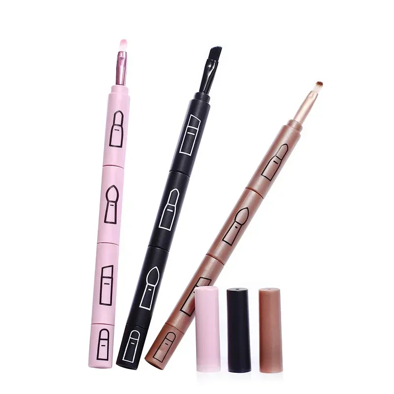 Portable Retractable 4 In 1 Professional Makeup Brush for Lip, Eyeliner and Eye Shadow, Travel Outdoor with Plastic Handle
