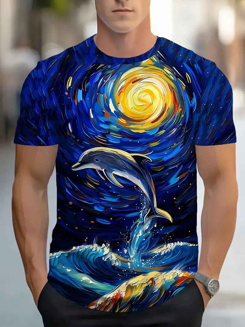 

Новая модная футболка с 3D принтом «Дельфин» для мужчин и женщин, свободная повседневная футболка с круглым вырезом и короткими рукавами, летние футболки большого размера Y2k