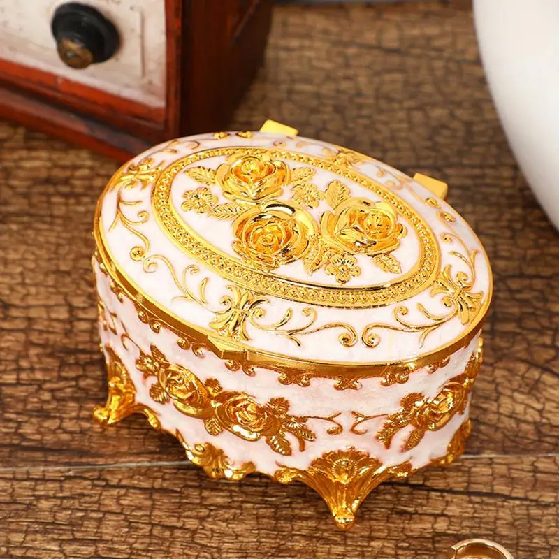 

European Jewelry Box Vintage Metal Storage Case Antique Jewellery Storage Case With Lid For Earrings Necklaces Bracelets Rings