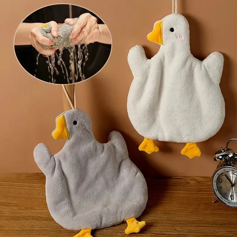 1Pcs 2 Colors Adorable Duck Design Hanging Hand Towel High Absorbent Microfiber for Kitchen Bathroom Home Textile Supplies